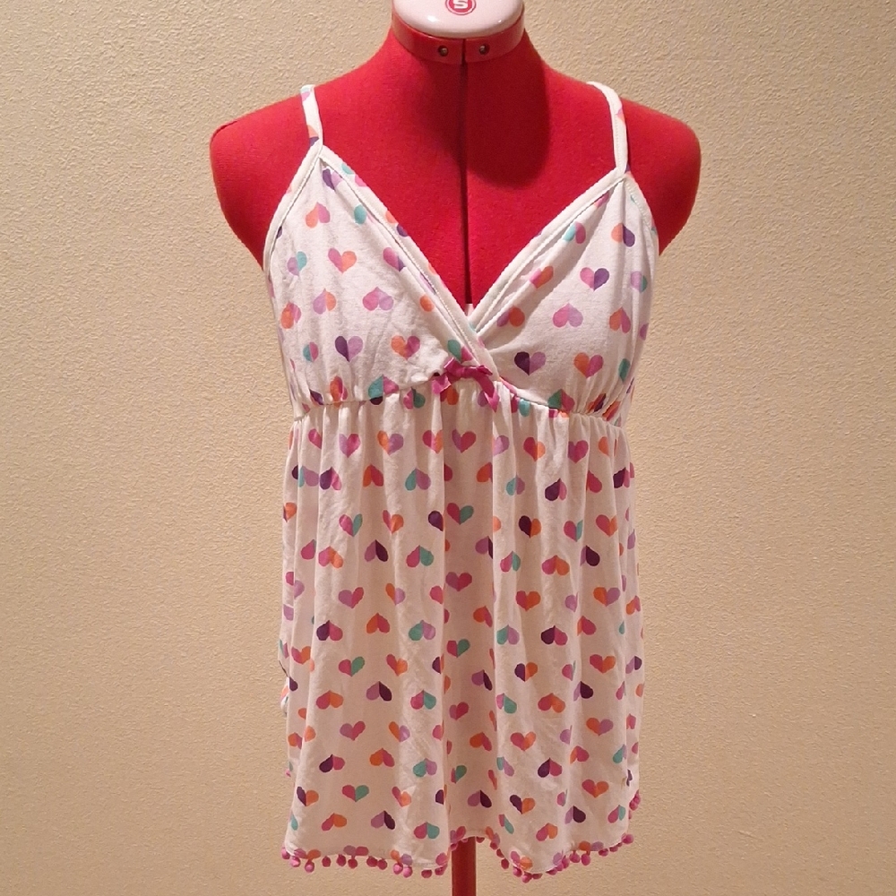 Pj Couture Set White Camisole & Short with Colorful Heart Pattern Size L